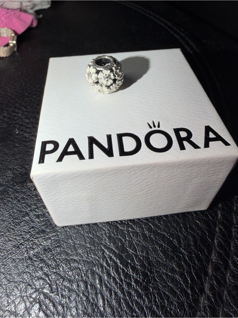 Pandora Silver Floral Charm with White Enamel Flowers